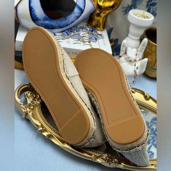 🆕 TORY BURCH 🧿 NWOB Ines Linen & Leather Bejewelled Espadrilles - Sz 10 M - Picture 12 of 13